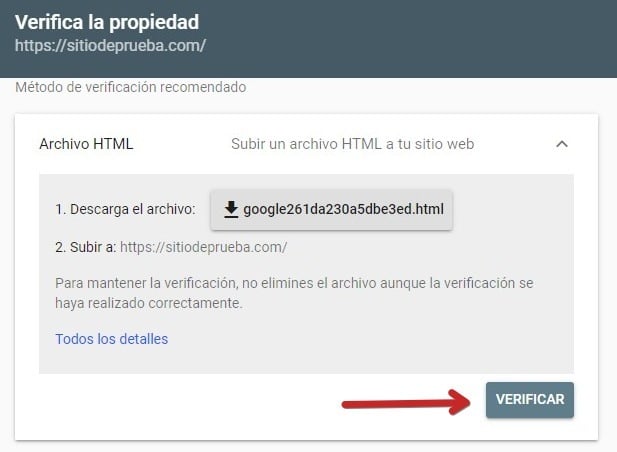 Click Verificar Propiedad
