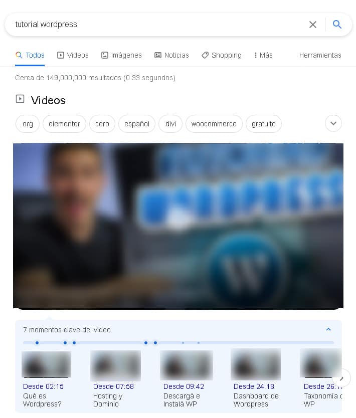 Featured Snippet with video serp google
