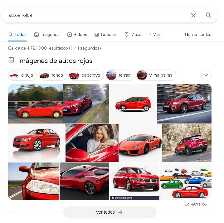Google Images result for “blue cars” serp google