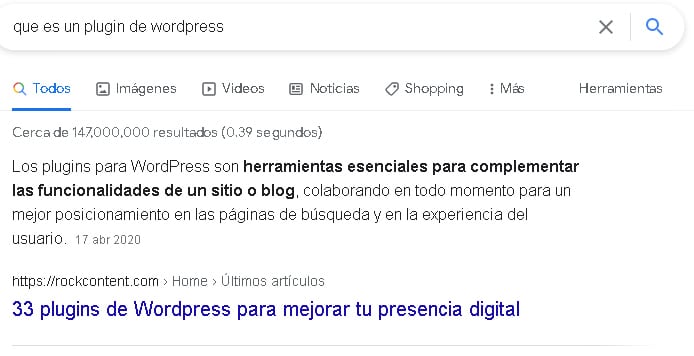 Featured Snippet with text serp google