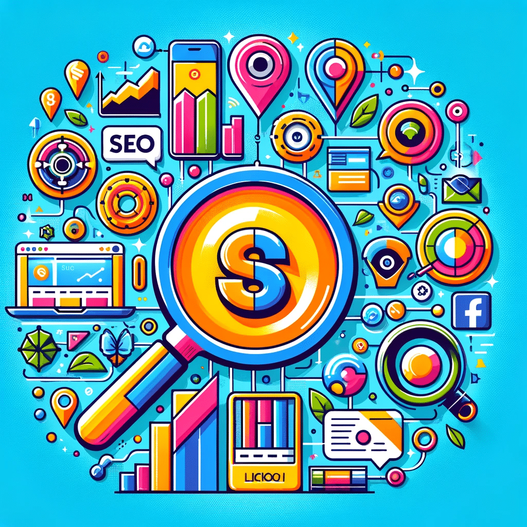 Ilustración moderna de una branding digital fuerte con elementos de marketing digital como SEO, redes sociales y crecimiento | Posiciona.Digital