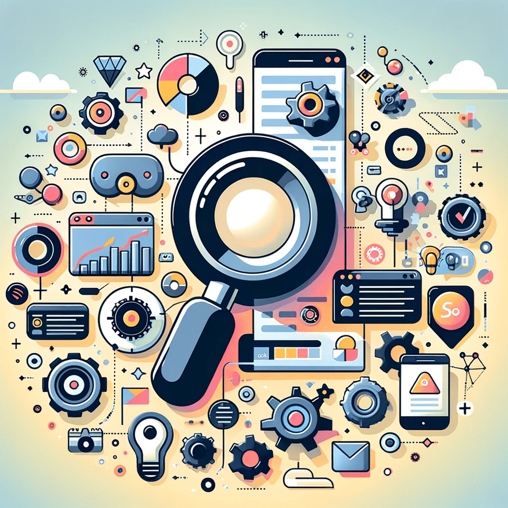 Lupa enfocando engranajes y redes para SEO OffPage | Posiciona.Digital