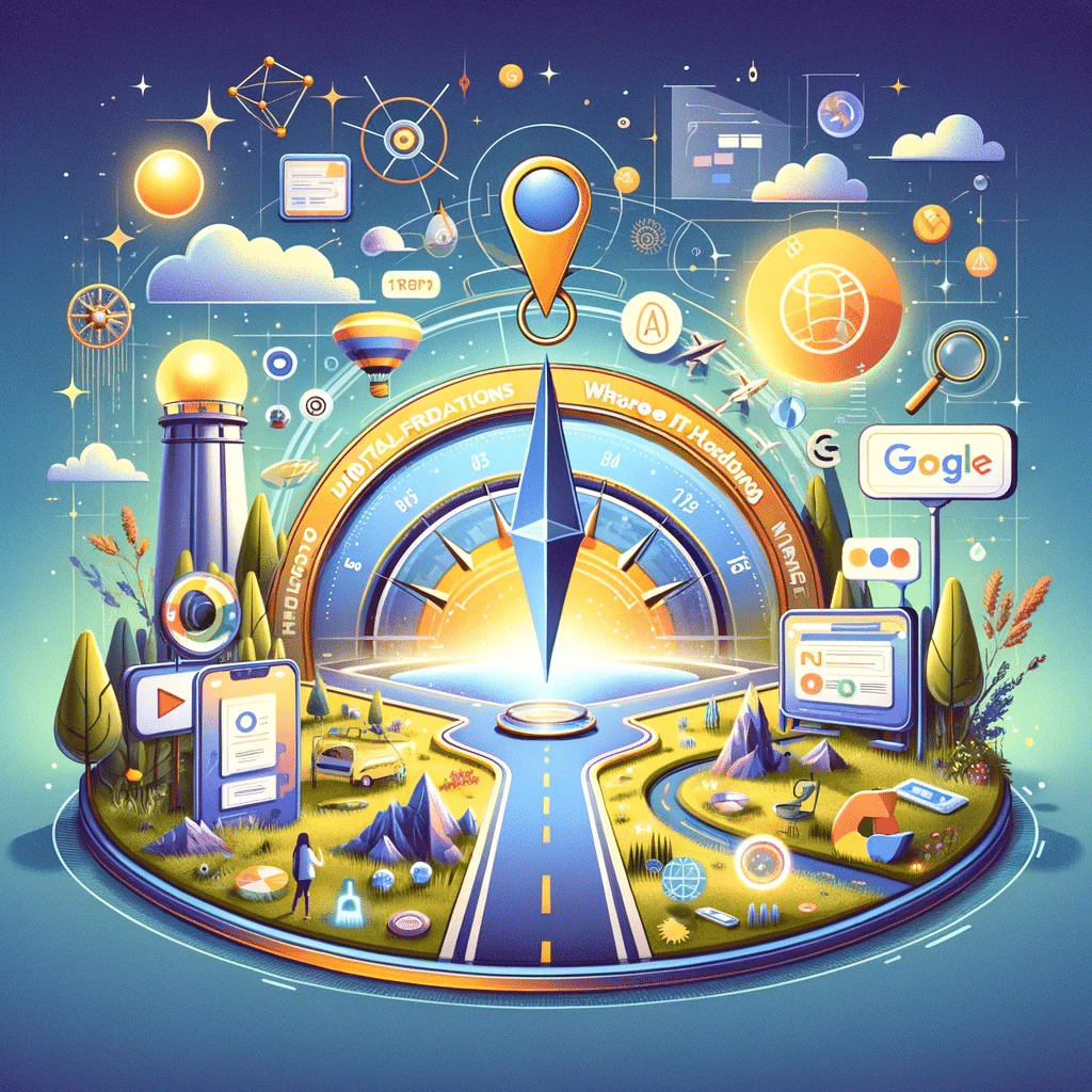 Explora el futuro de Google Ads IA en ilustración digital con tendencias emergentes | Posiciona.Digital