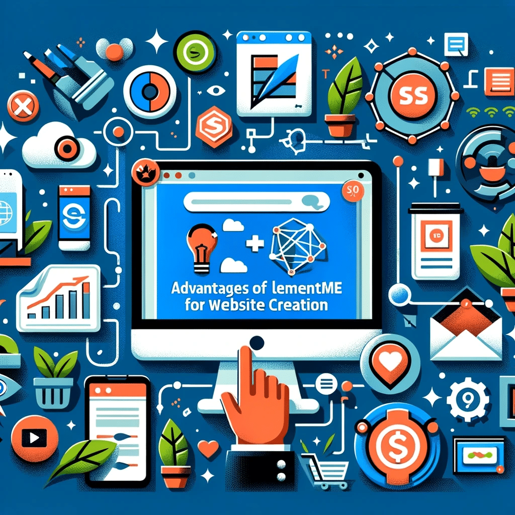 Ilustración de Elementor mostrando beneficios para pymes en diseño web, con íconos de SEO y marketing digital | Posiciona.Digital