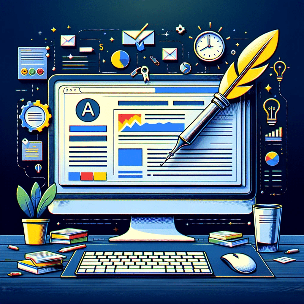 Pluma estilográfica sobre anuncio de Ads, destacando la importancia del copywriting. | Posiciona.Digital