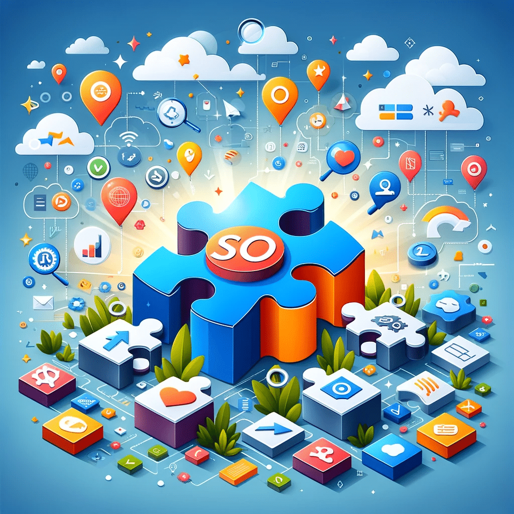 Rompecabezas con íconos de SEO OffPage y link building | Posiciona.Digital