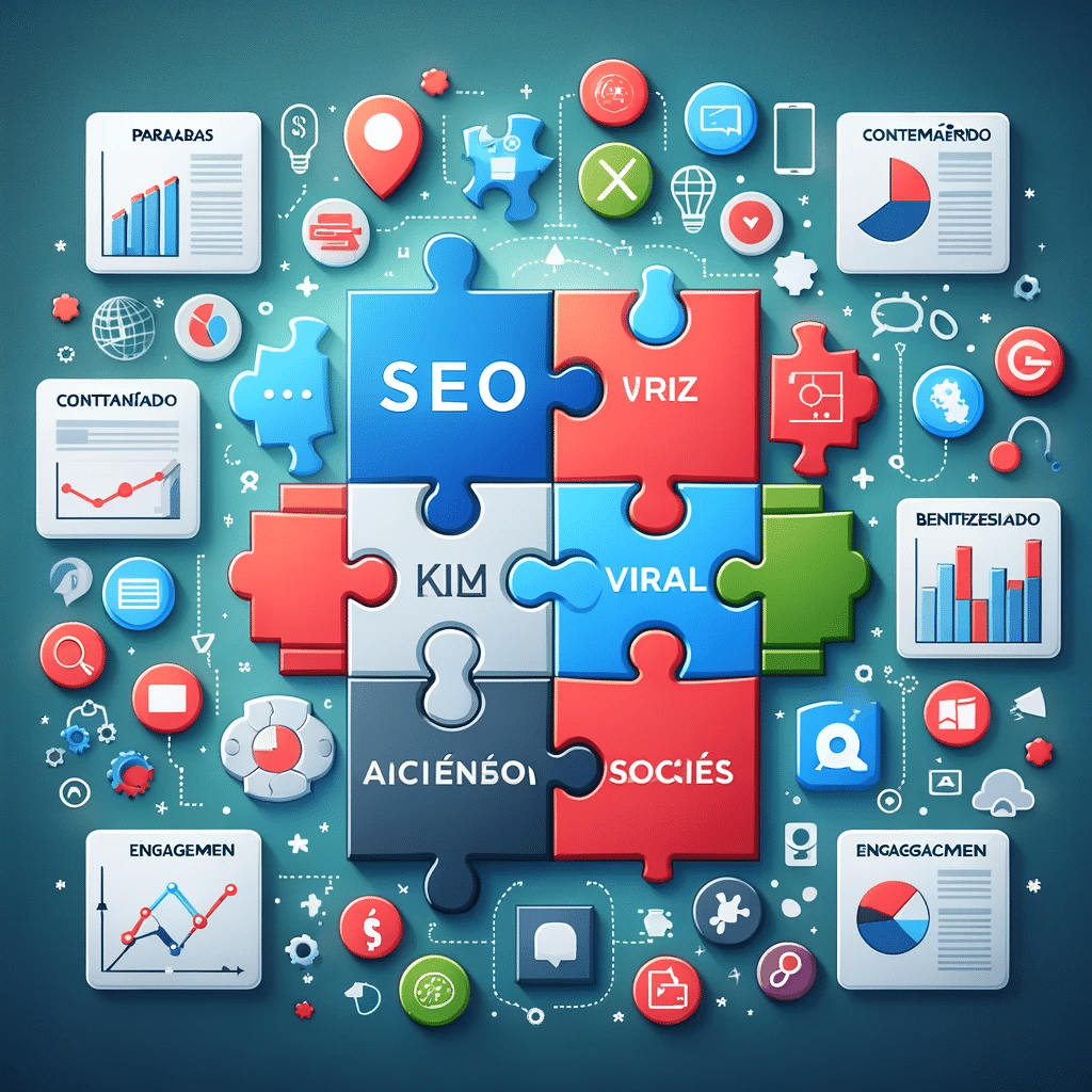 Puzzle de SEO y redes sociales, mostrando la sinergia para el éxito en social media. | Posiciona.Digital