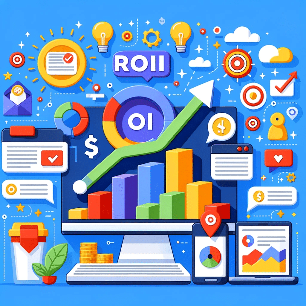 Ilustración de estrategias para maximizar en Google Ads, con gráficos de ascenso y elementos de marketing digital. | Posiciona.Digital