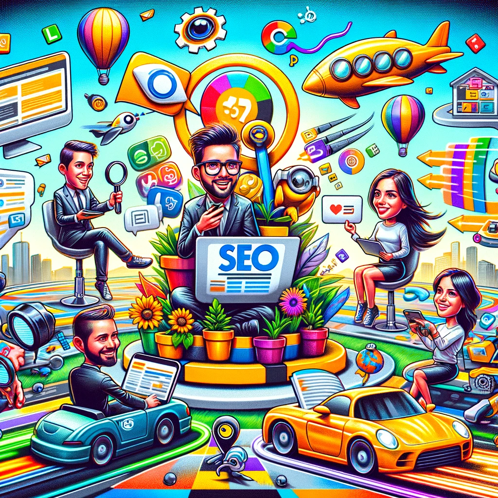 Caricatura aprendiendo tendencias de SEO y marketing | Posiciona.Digital