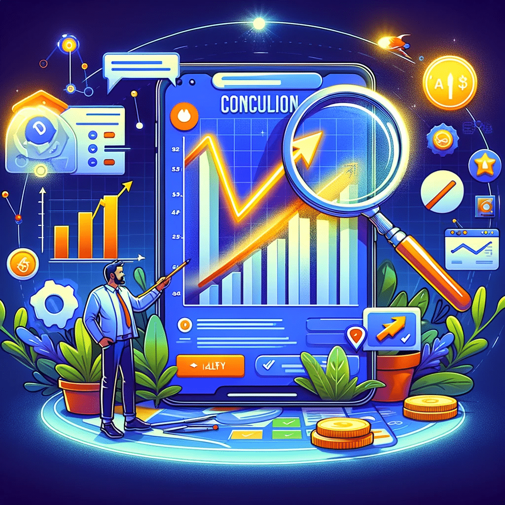 Ilustración sobre la mejora del rendimiento en Google Ads con optimización efectiva, mostrando gráficos ascendentes. | Posiciona.Digital