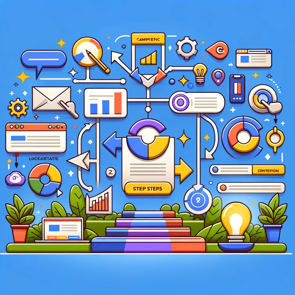 Ilustración de los pasos para optimizar una landing page en campañas de Google Ads, con enfoque en marketing digital | Posiciona.Digital
