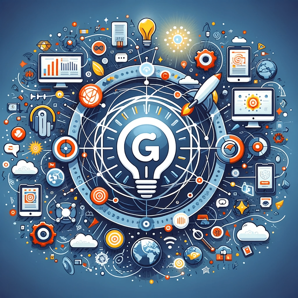 Ilustración de marca digital fuerte con elementos de marketing, innovación y presencia global. | Posiciona.Digital