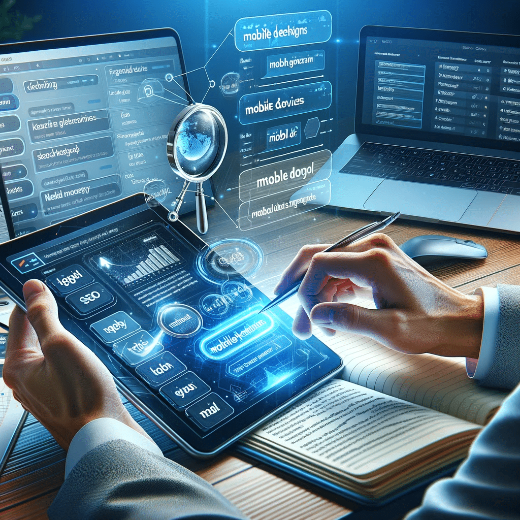Especialista analizando optimización de palabras clave móviles. | Posiciona.Digital