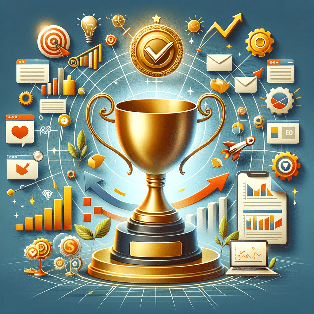 Trofeo con elementos de SEO Off Page y pagerank | Posiciona.Digital