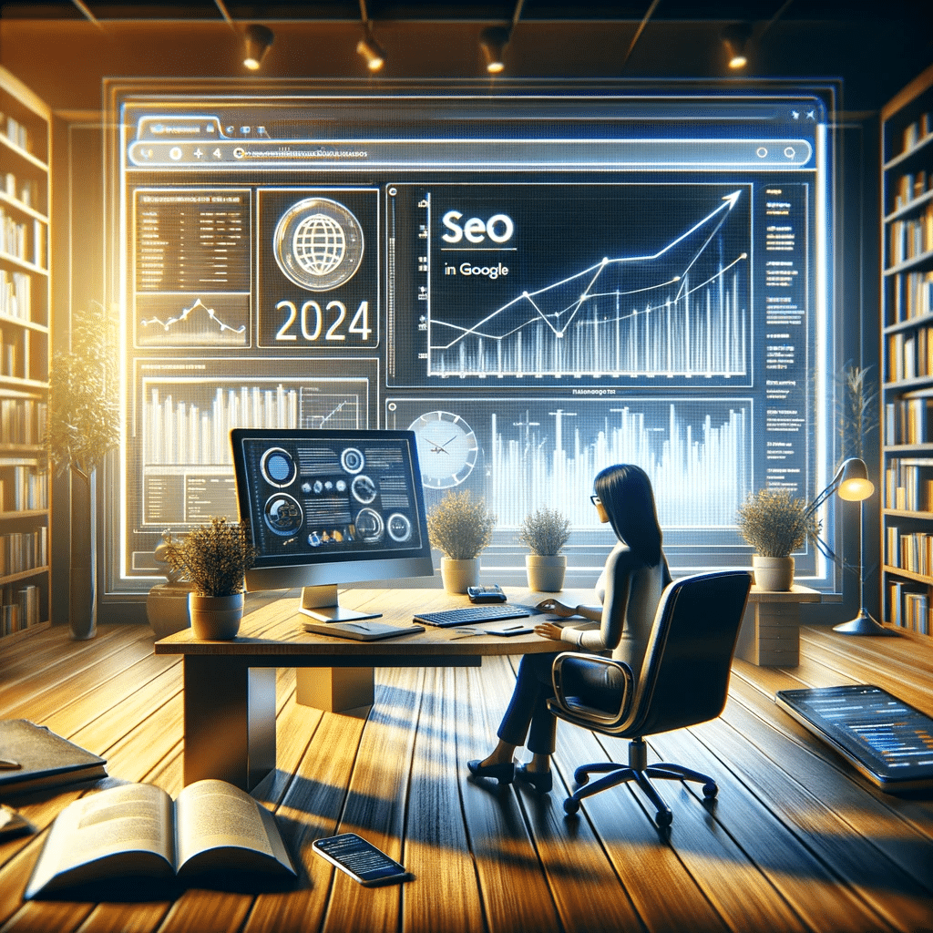 Profesional de marketing analizando datos SEO en Google 2024. | Posiciona.Digital