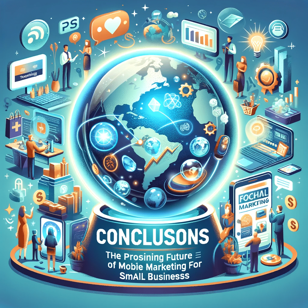 Bola de cristal con futuro del marketing móvil y pymes prosperando con tecnología avanzada. | Posiciona.Digital