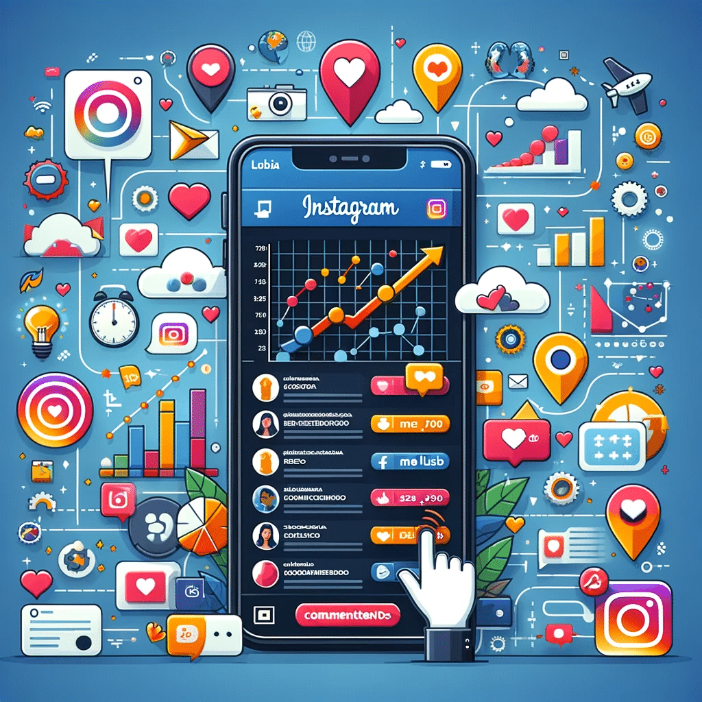 Ilustración de un smartphone con Instagram, rodeado de iconos de interacción y análisis, mostrando cómo atraer audiencia | Posiciona.Digital