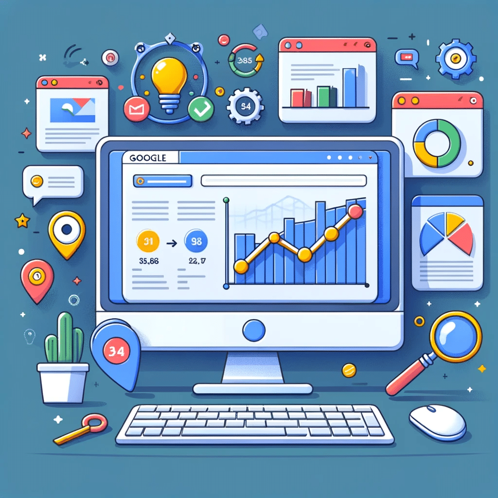 Imagen con ordenador mostrando usar Google y herramientas SEO para optimizar el rendimiento web. | Posiciona.Digital