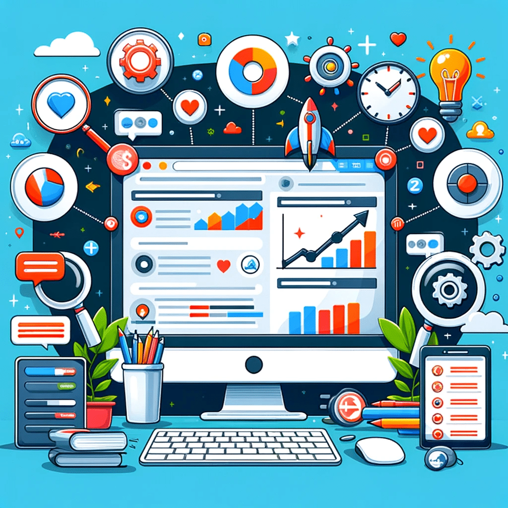 Perfil de red social en pantalla con herramientas SEO y símbolos de interacción. | Posiciona.Digital