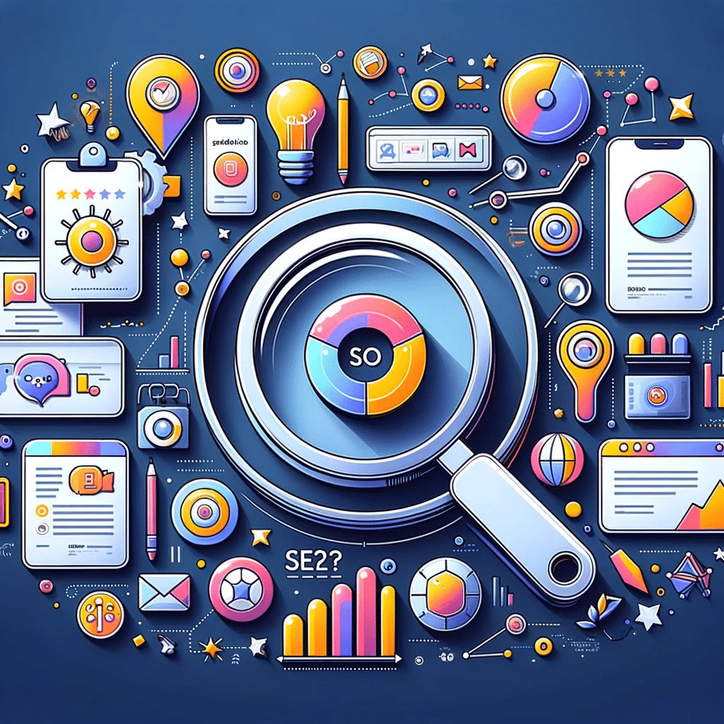 Ilustración de análisis predictivo en SEO: predecir tendencias futuras con lupa y gráficos, ideal para marketing digital | Posiciona.Digital