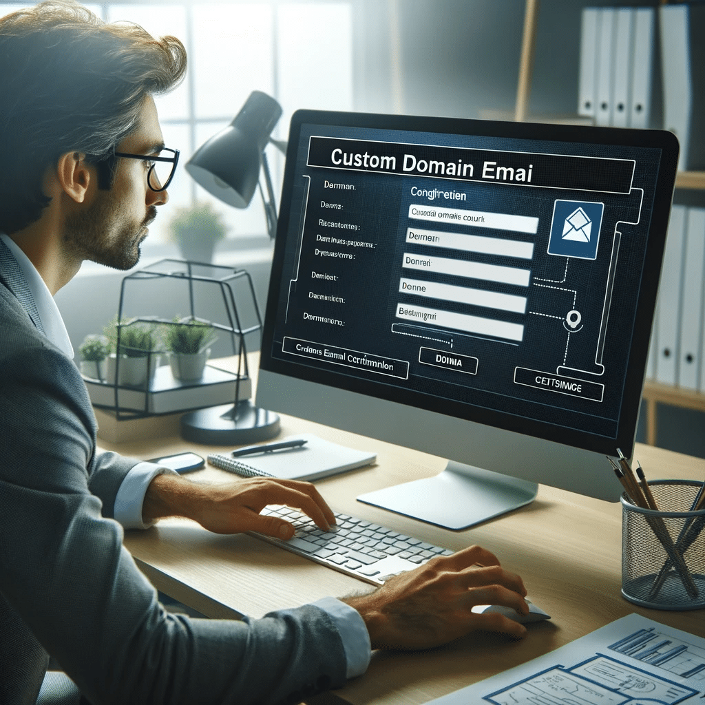 Profesional configurando cuenta de correo con dominio propio en su computadora. | Posiciona.Digital