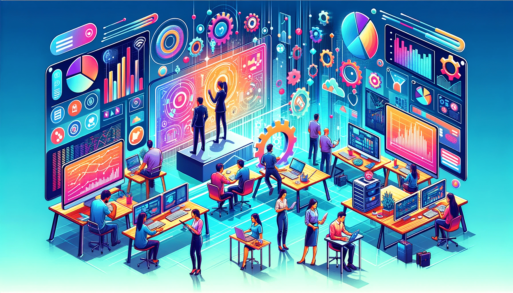 Oficina de marketing digital con análisis de datos y gráficos | Posiciona.Digital