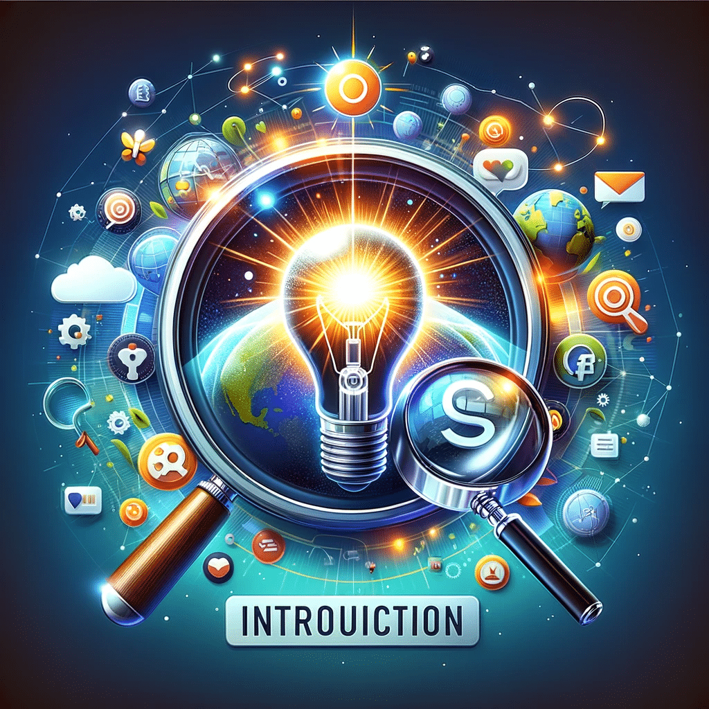 Ilustración de SEO y branding en digital con bombilla e íconos de redes sociales. | Posiciona.Digital