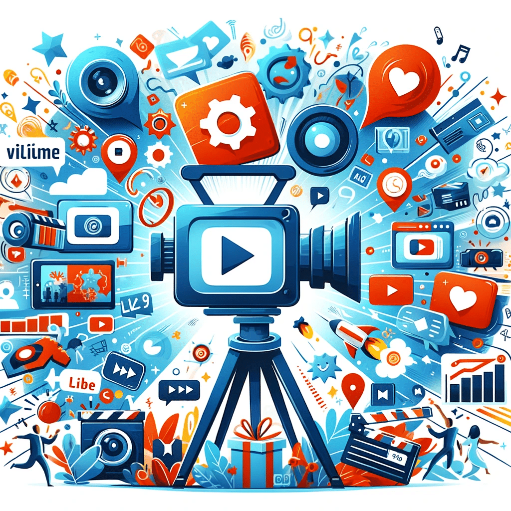 Ilustración de marketing digital con cámara de video y contenido en vivo como estrategia clave | Posiciona.Digital