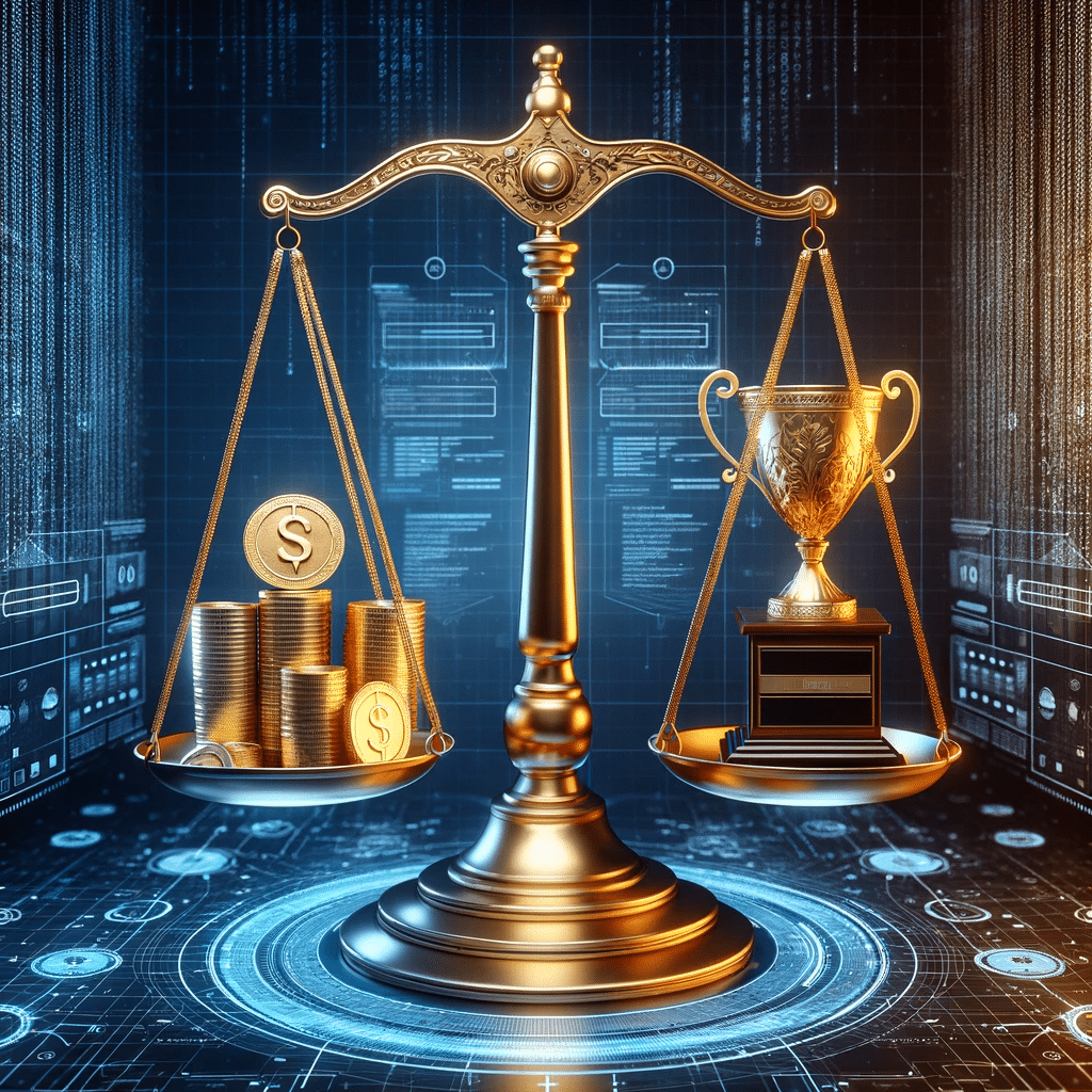 Balanza digital equilibrando costo y valor de hosting | Posiciona.Digital