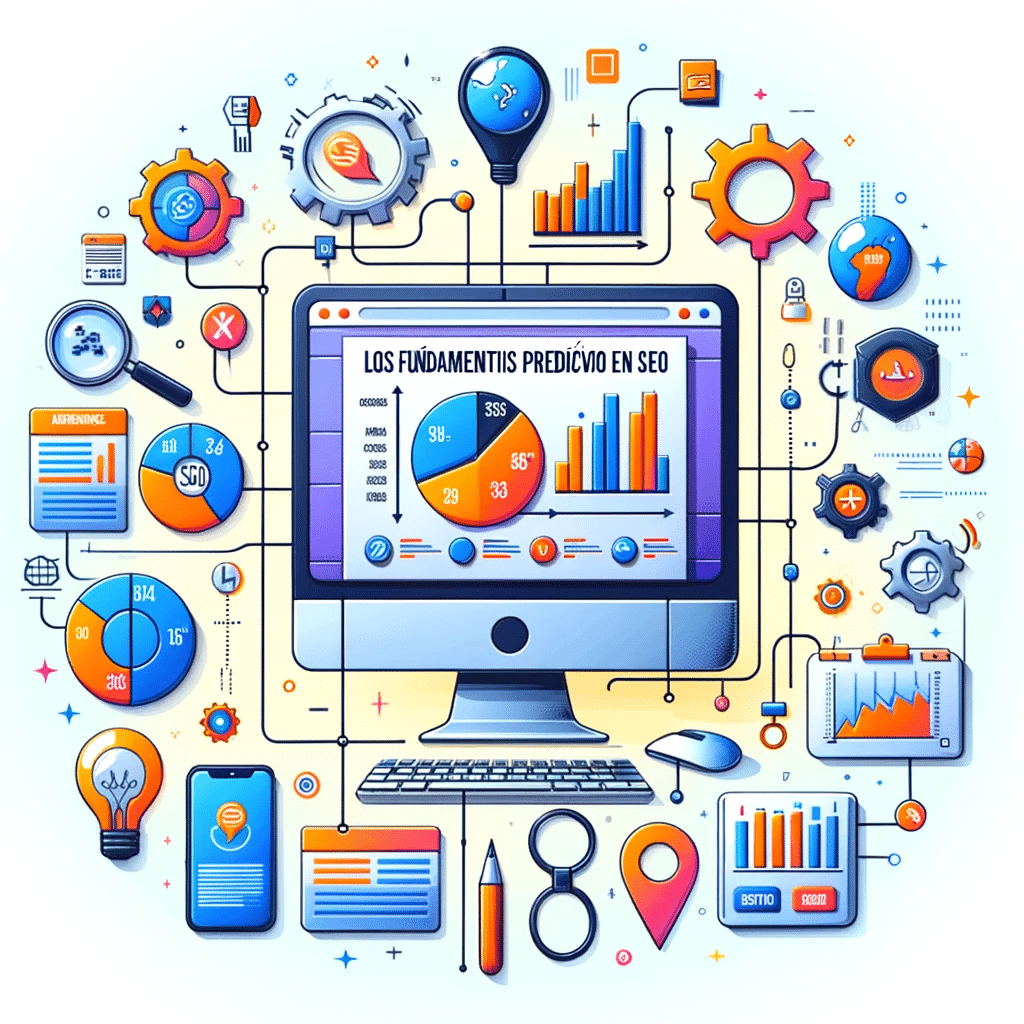 Gráfico de análisis SEO con elementos de marketing digital y datos, ideal para sitios web especializados | Posiciona.Digital
