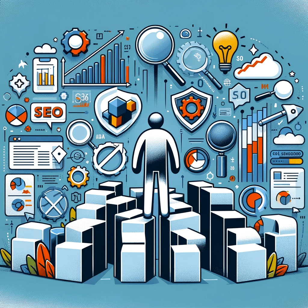 Laberinto con elementos SEO, simbolizando desafíos del análisis predictivo | Posiciona.Digital