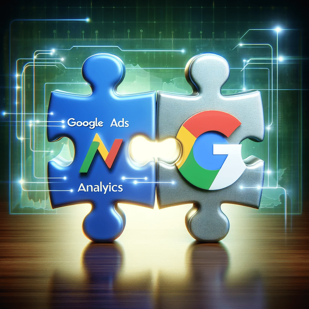 Piezas de rompecabezas de Google Ads y Analytics integrándose | Posicion.Digital