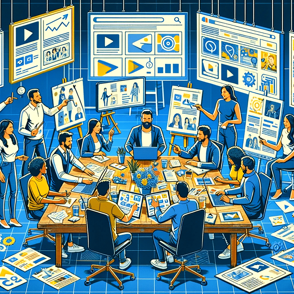 Equipo creativo desarrollando vídeos para Google Ads en sesión de brainstorming. | Posiciona.Digital