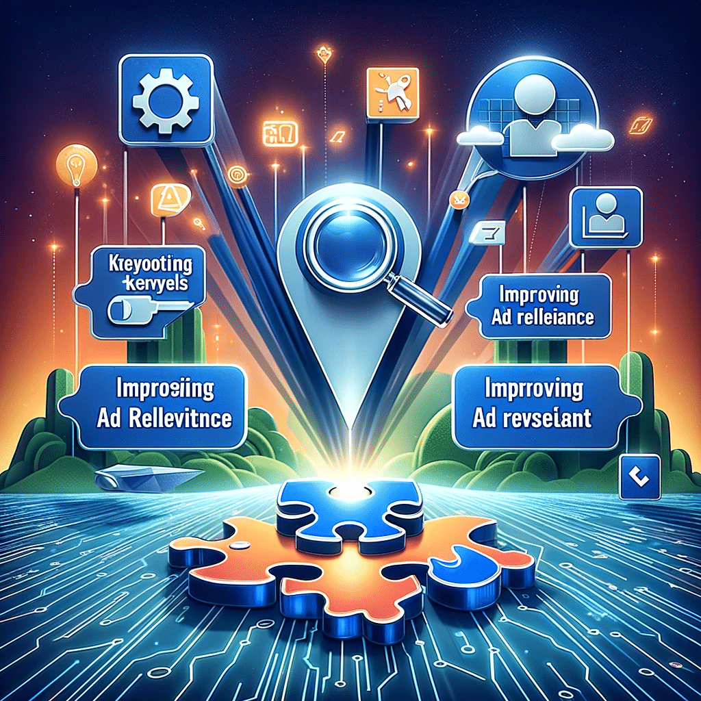 Herramientas de optimización flotando sobre paisaje digital para Google Ads. | Posiciona.Digital