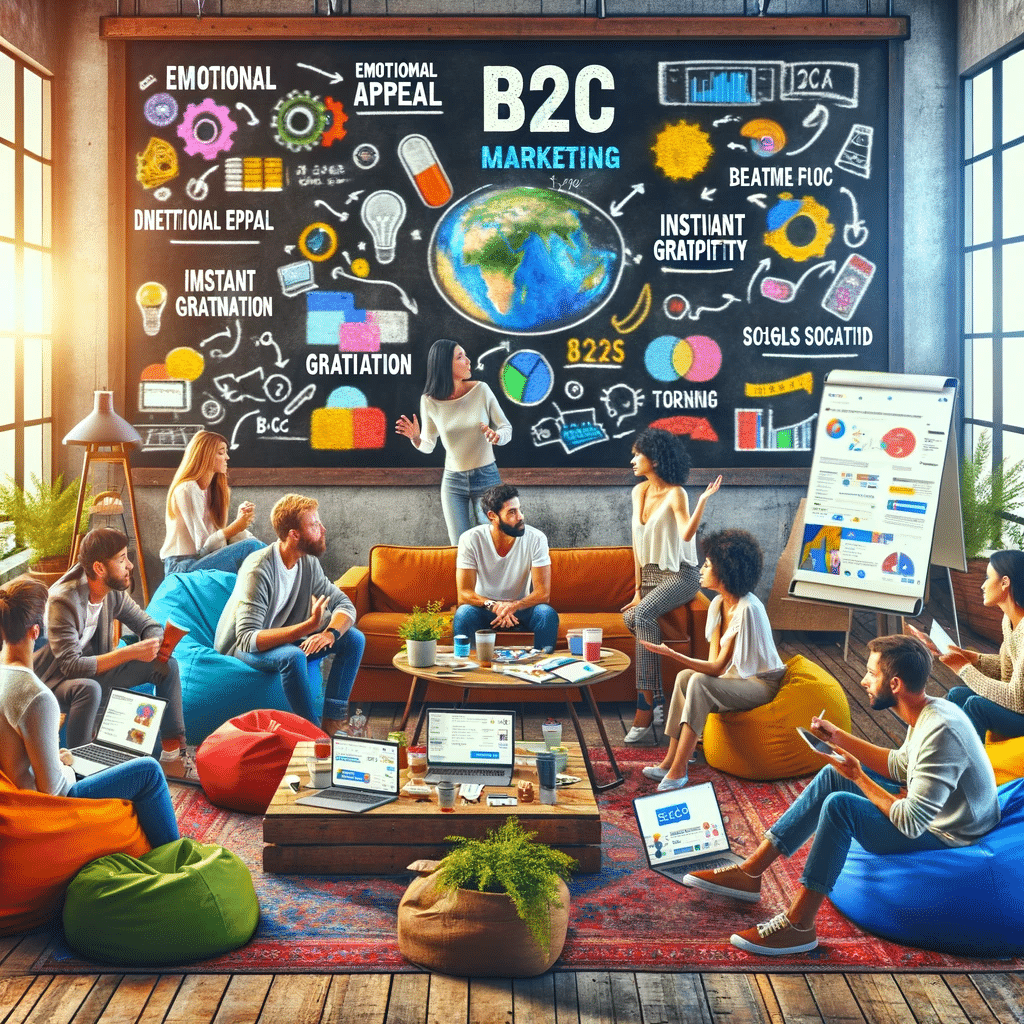 Sesión creativa de marketing B2C con enfoque en engagement directo. Mercado de consumidores y producto para clientes. | Posiciona.Digital