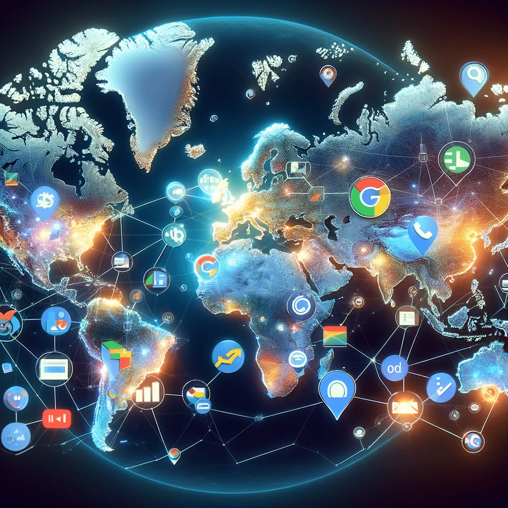 Mapa mundial destacando el alcance global de Google Ads en mercados clave. Comercio electrónico | Posiciona.Digital