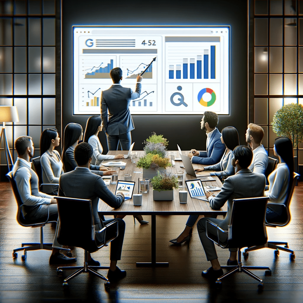 Equipo diverso desarrollando estrategia de Google Ads con análisis de datos. Palabra clave | Posiciona.Digital