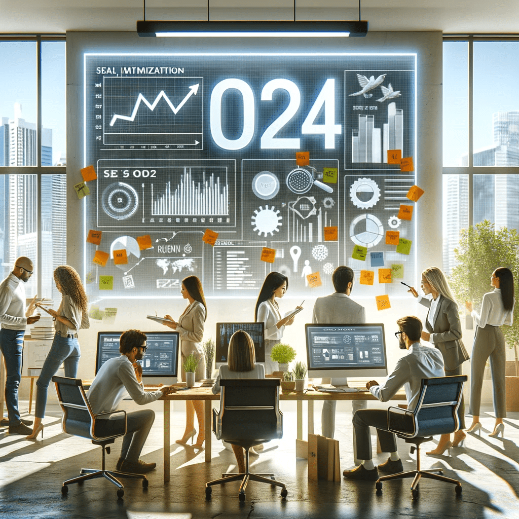 Equipo diverso planificando estrategias SEO para 2024 en redes sociales | Posiciona.Digital