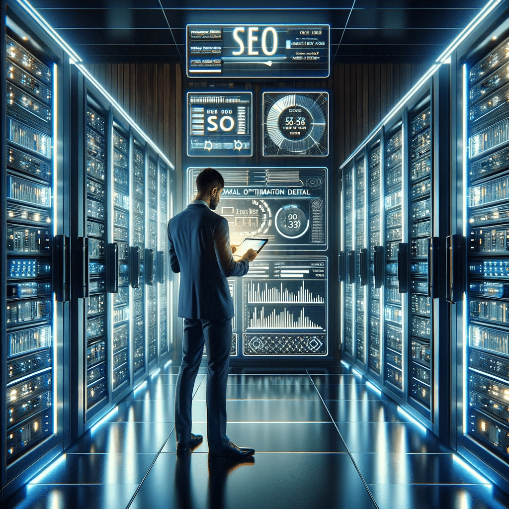 Sala de servidores con enfoque en SEO técnico. Entorno de actualización de posicionamiento. | Posiciona.Digital