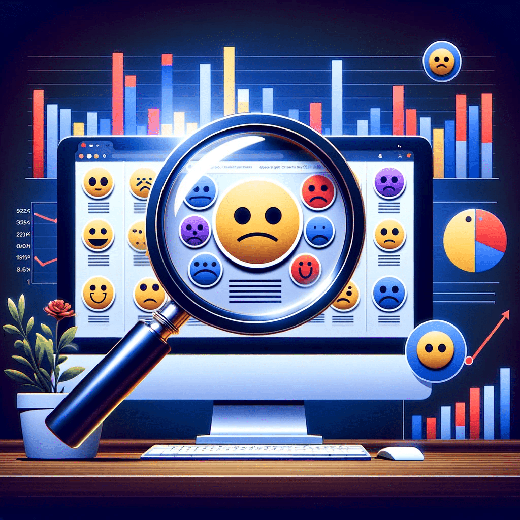 Lupa sobre campaña de Google Ads mostrando emociones y gráficos de optimización. | Posiciona.Digital