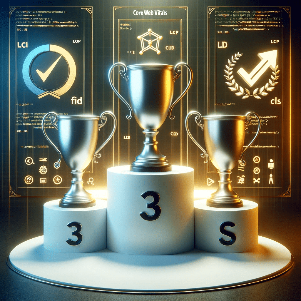 Podio con trofeos por optimización en Web Vitals | Posiciona.Digital