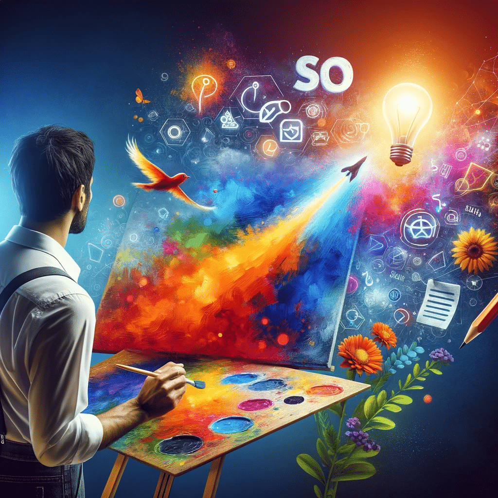 Artista simboliza optimización creativa de estrategias contenidos y redes sociales | Posiciona.Digital