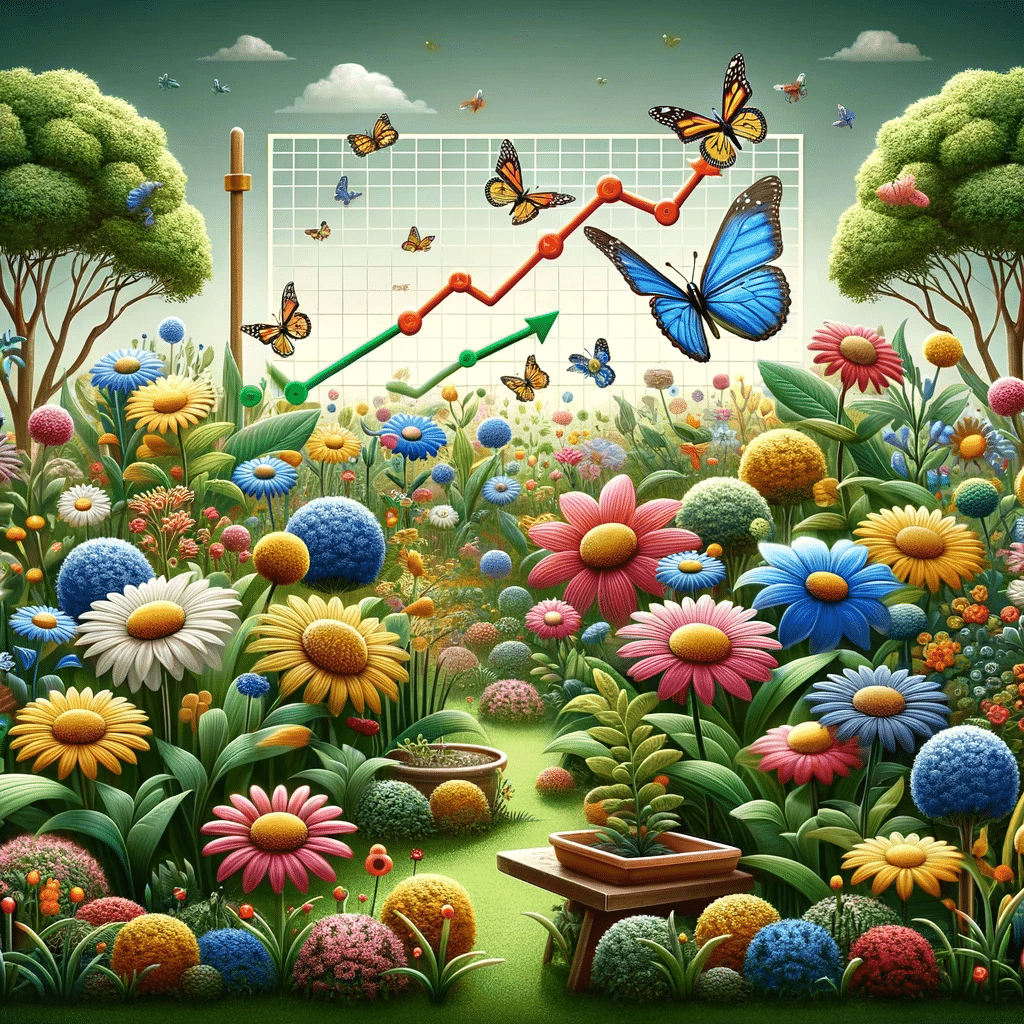 Jardín floreciente simbolizando el crecimiento y diversidad del contenido dinámico. | Posiciona.Digital