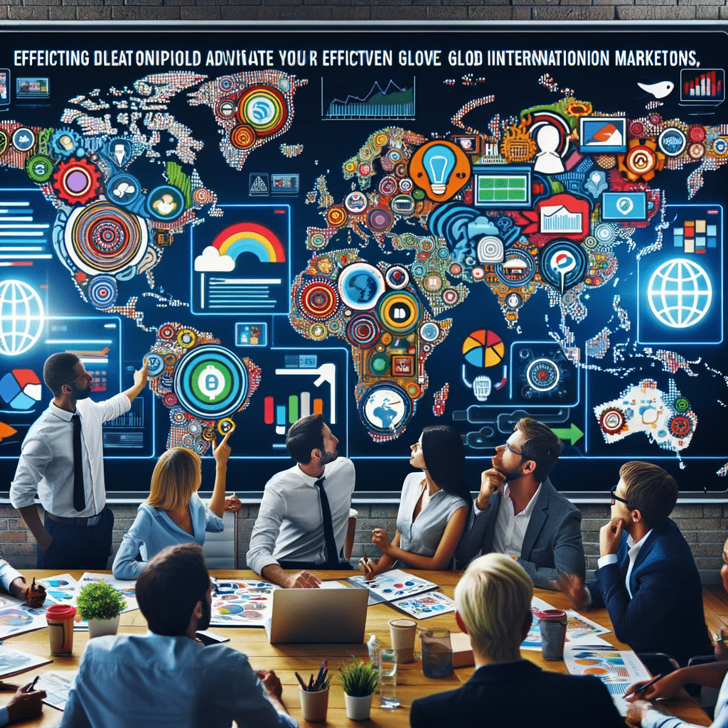 Profesionales de diversas nacionalidades discuten sobre anuncios globales en pantalla digital | Posiciona.Digital