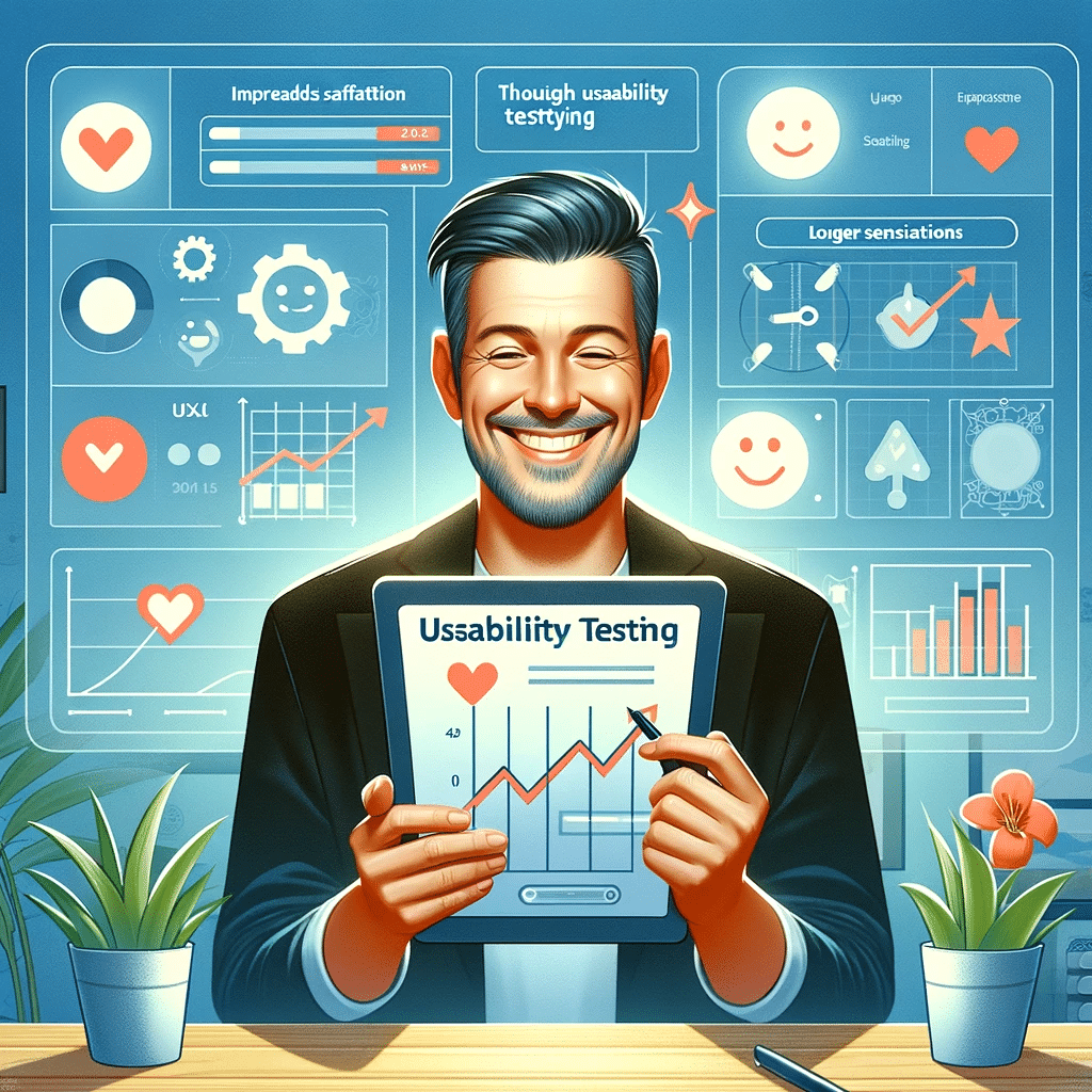 Usuario feliz con interfaz intuitiva UX  | Posiciona.Digital