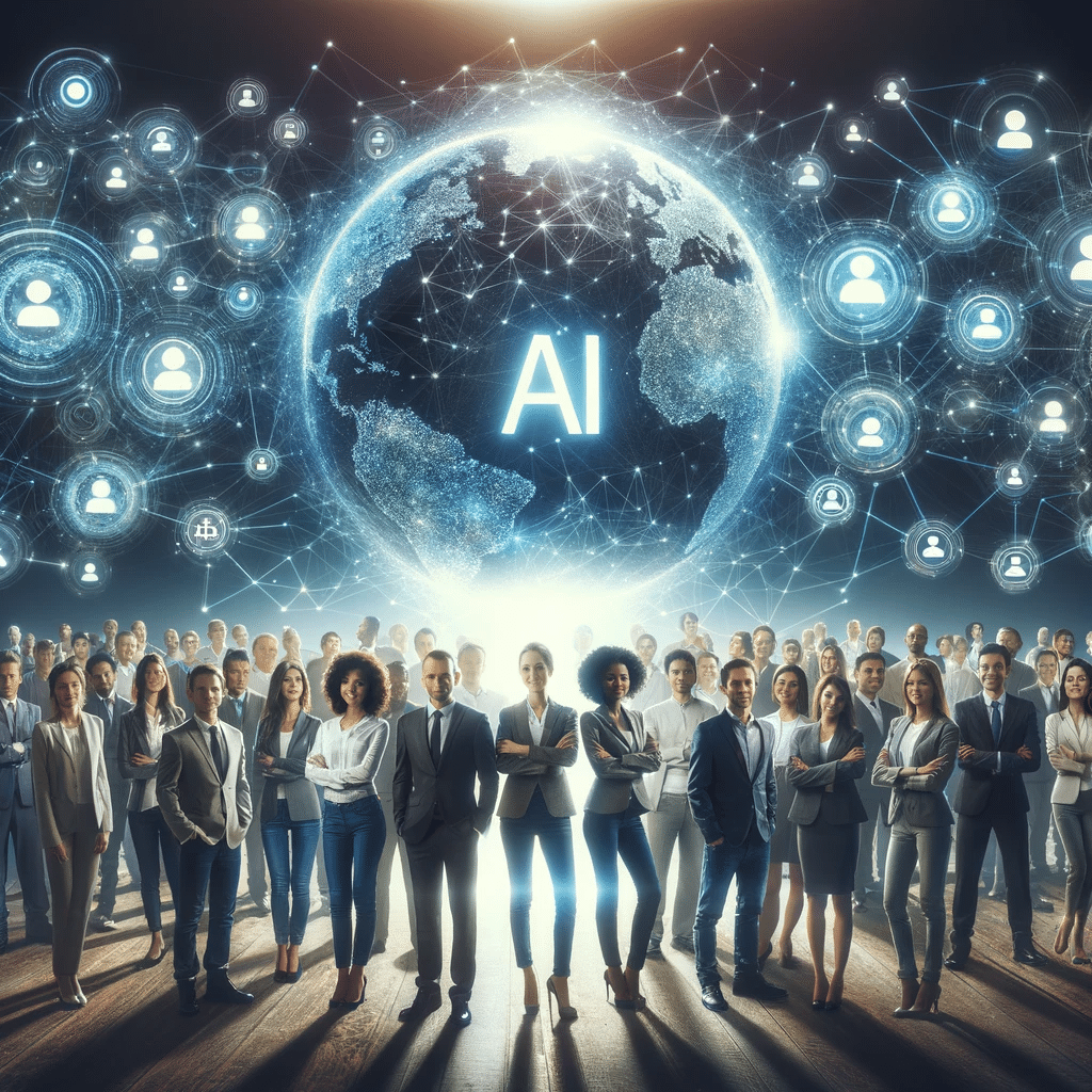 Empresarios unidos por el impacto global de IA. Clientes potenciales datos proceso marketing contenido función proceso | Posiciona.Digital