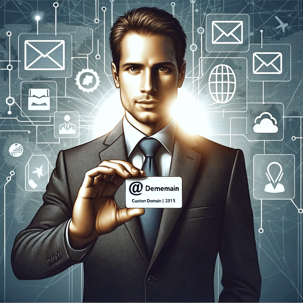 Emprendedor muestra tarjeta con correo personalizado. Cómo crear un correo para usuario a continuación | Posiciona.Digital