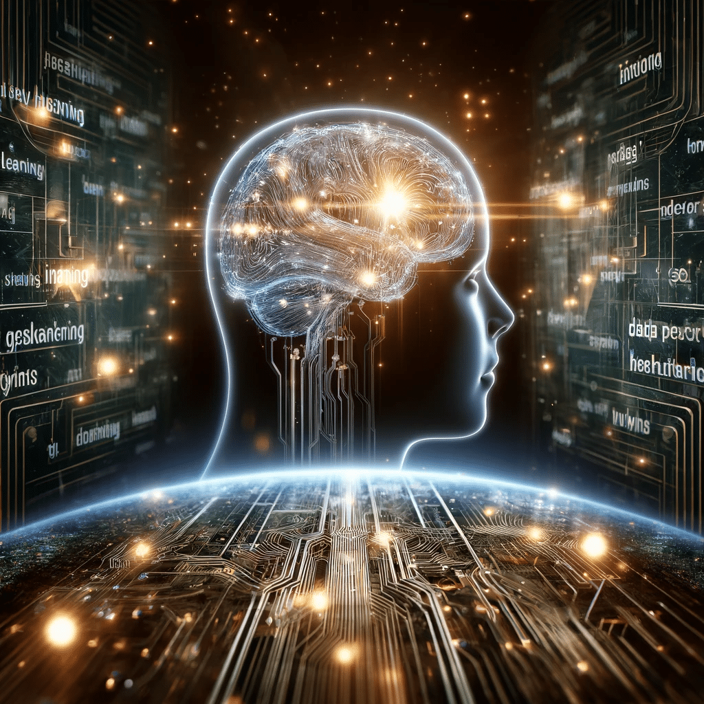 Cerebro digital con circuitos y flujos de datos. Machine learning inteligencia aritificial google usuario marketing algoritmo resultados | Posiciona.Digital