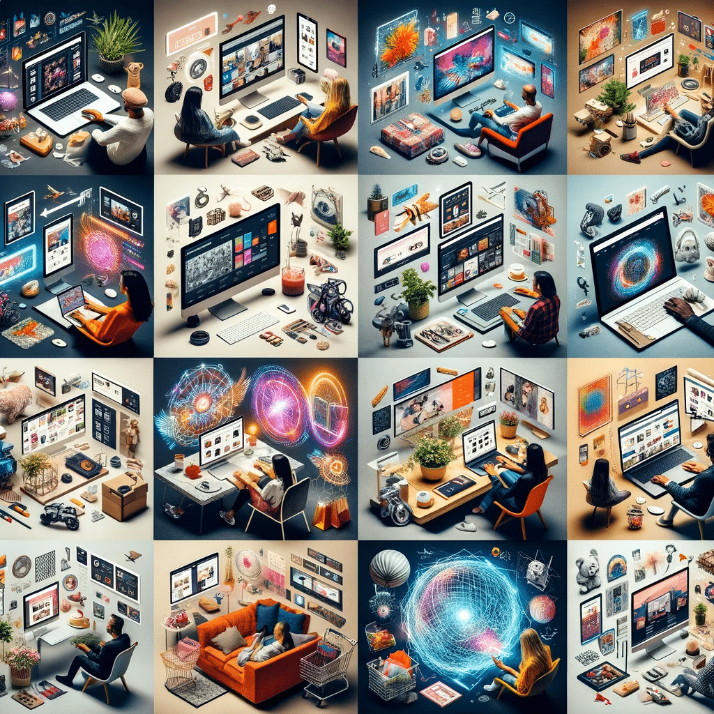 Collage de tiendas online exitosas con Elementor. Sitios y página web dediseño web y proyecto de funciones y diseños elementor pro | Posiciona.Digital