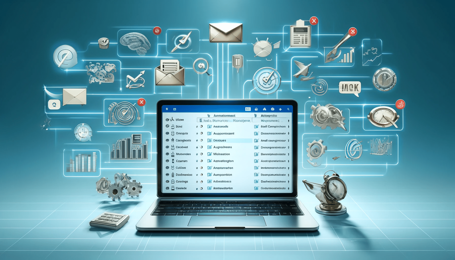Herramientas para gestionar correos electrónicos, con íconos de filtros, automatización, programación y analíticas | Posiciona.Digital